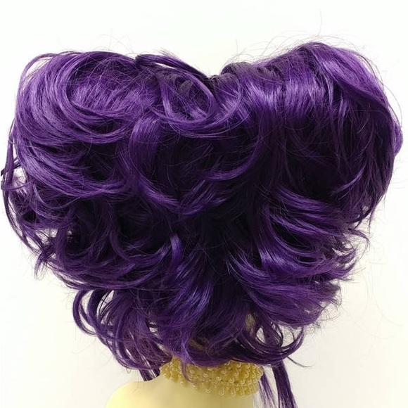 Petite purple Short Double pouf poof wig anime style Cosplay Beehive Costume Sm main image 6